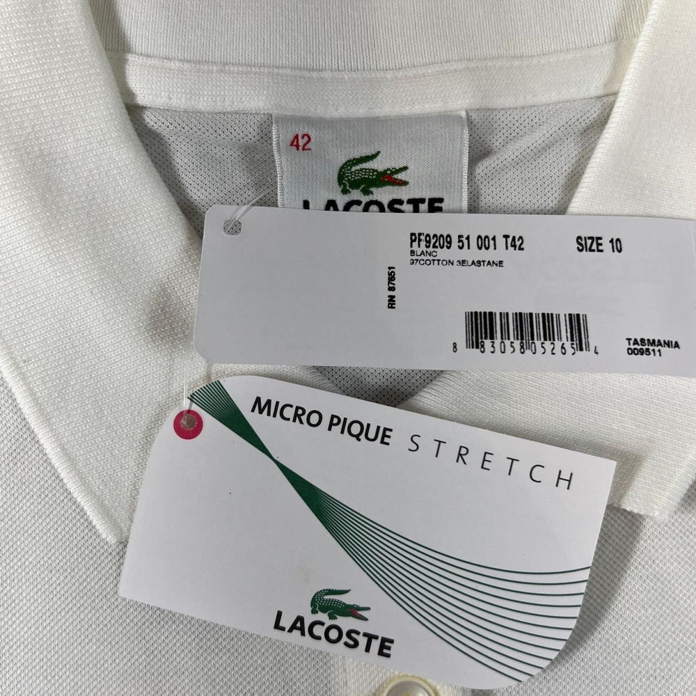 Lacoste Sleeveless Polo Shirt Women US Size L (EU/10) White Micro Pique Stretch - Picture 5 of 11